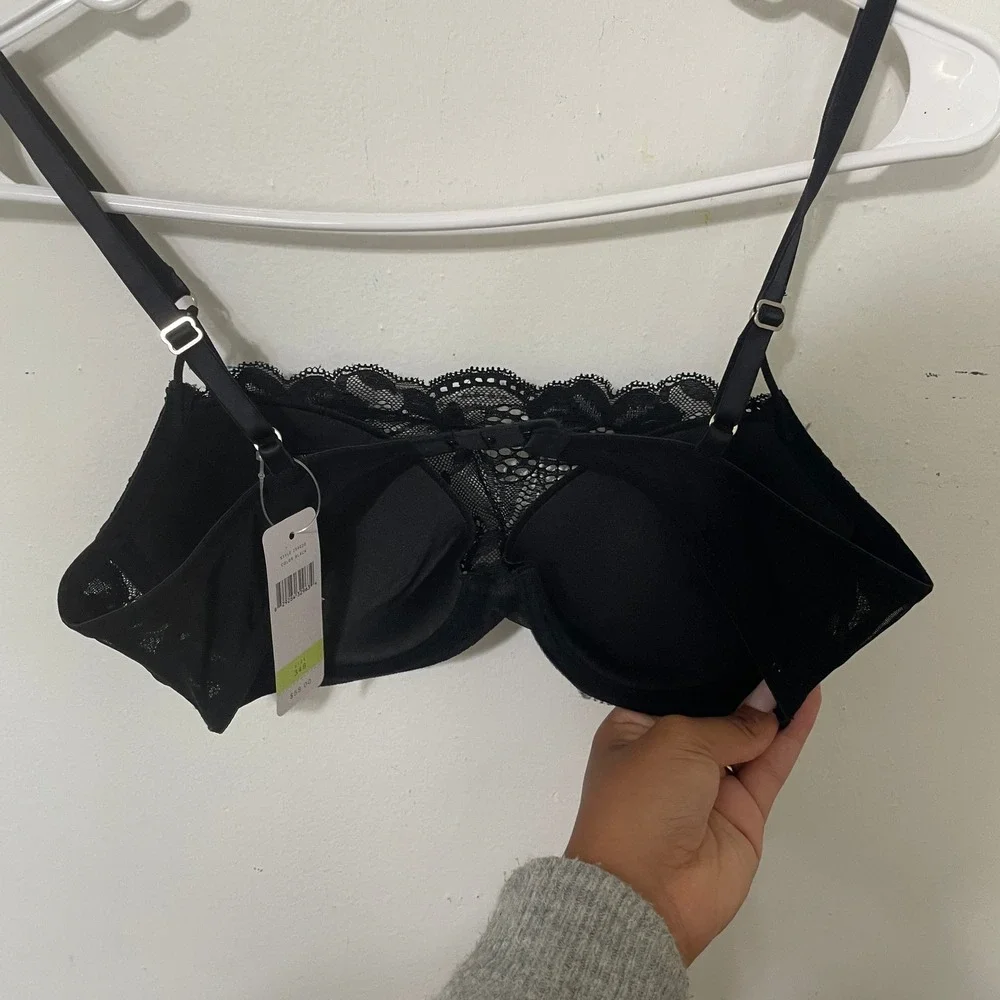 Natori Black Floral Lace Underwire Balconette Bra Scalloped Trim 134020‎ 34B New